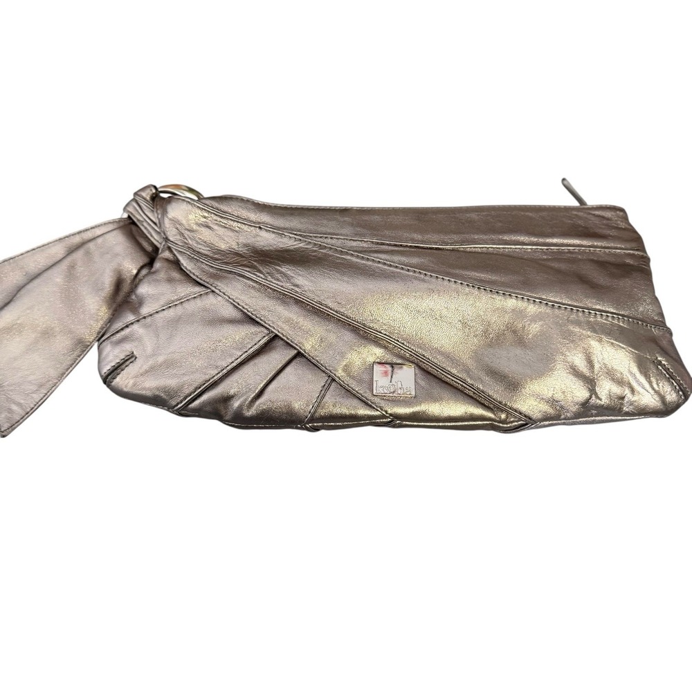 Kooba Silver Lame Metallic Clutch With Side Bow Y2K